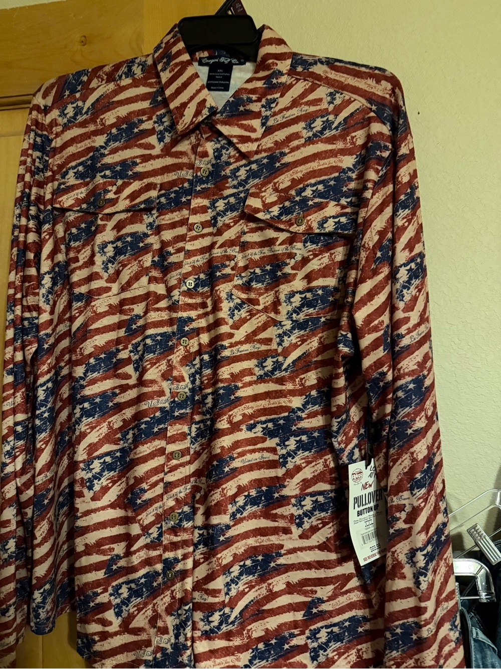 Cowgirl Tuff Red, White & Blue Flag Print Button-Down Shirt